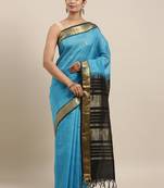 blue silk cotton woven  saree with  blouse