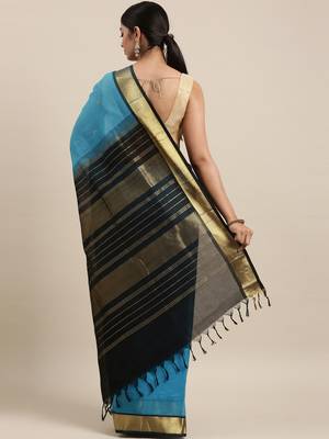 blue silk cotton woven  saree with  blouse 3
