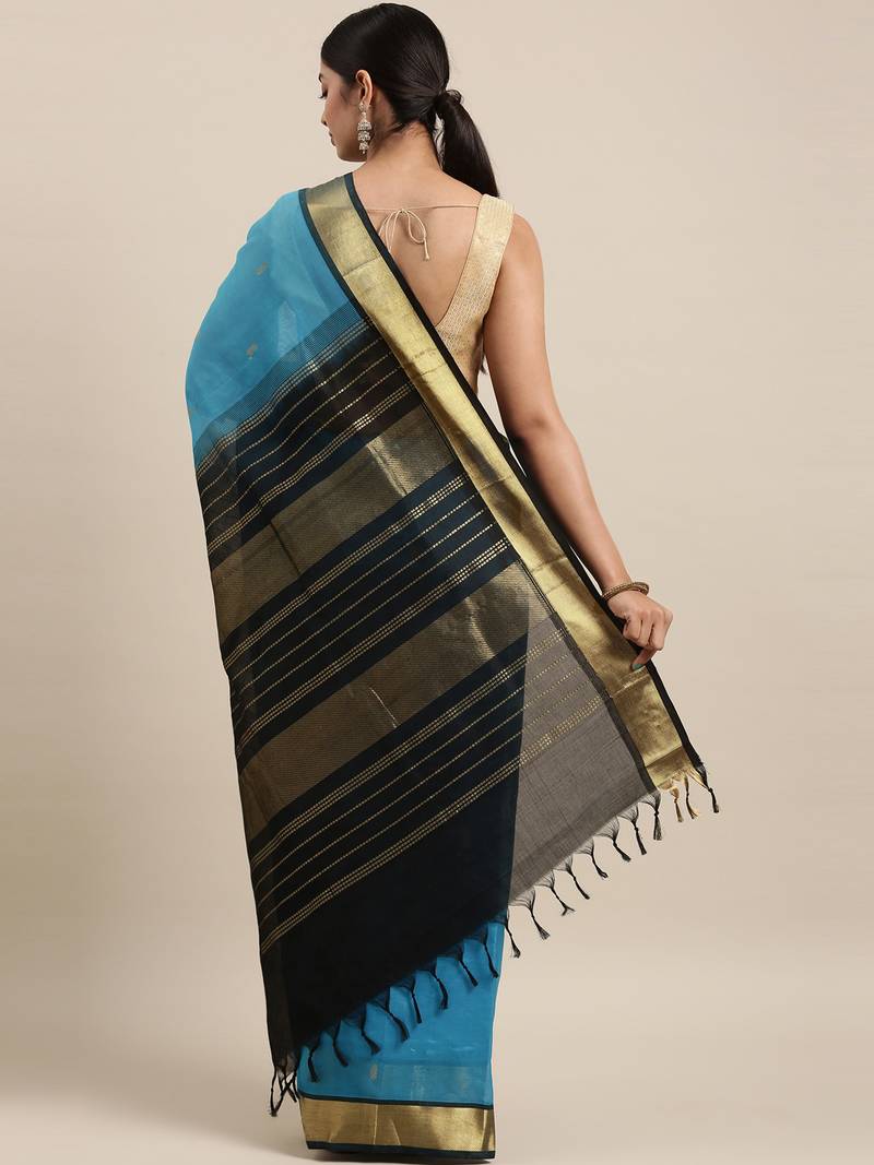 blue silk cotton woven  saree with  blouse