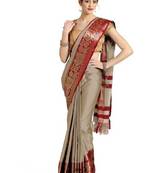 Grey printed art silk saree with blouse