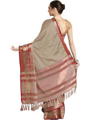 Grey printed art silk saree with blouse 2