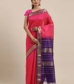 Magenta silk cotton woven  saree with  blouse
