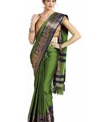 Green printed art silk saree with blouse