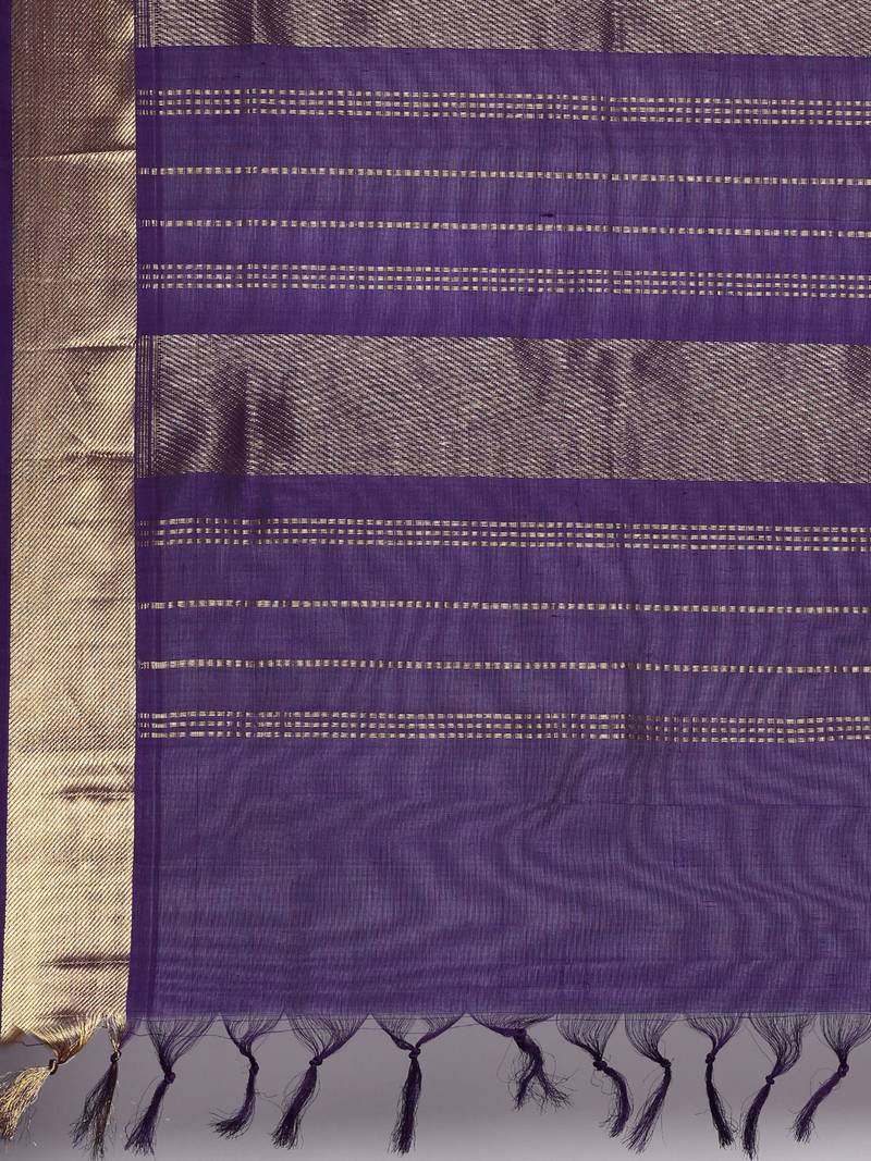 Magenta silk cotton woven  saree with  blouse