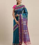 blue silk cotton woven  saree with  blouse