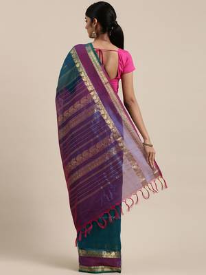 blue silk cotton woven  saree with  blouse 3