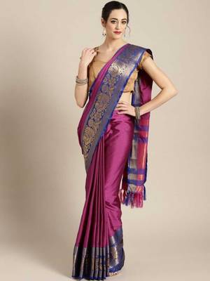 Maroon printed art silk saree with blouse 1