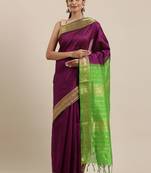 Purple silk cotton plain  saree with  blouse