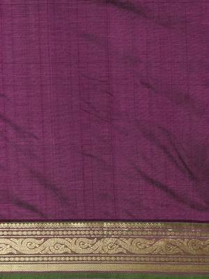 Purple silk cotton plain  saree with  blouse 4