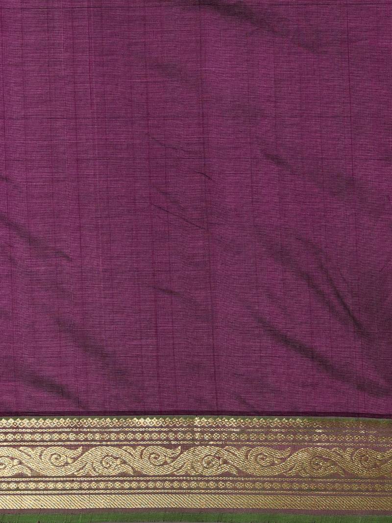 Purple silk cotton plain  saree with  blouse