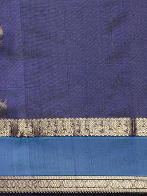 dark blue silk cotton woven  saree with  blouse 4
