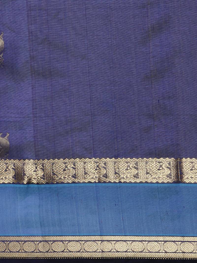 dark blue silk cotton woven  saree with  blouse