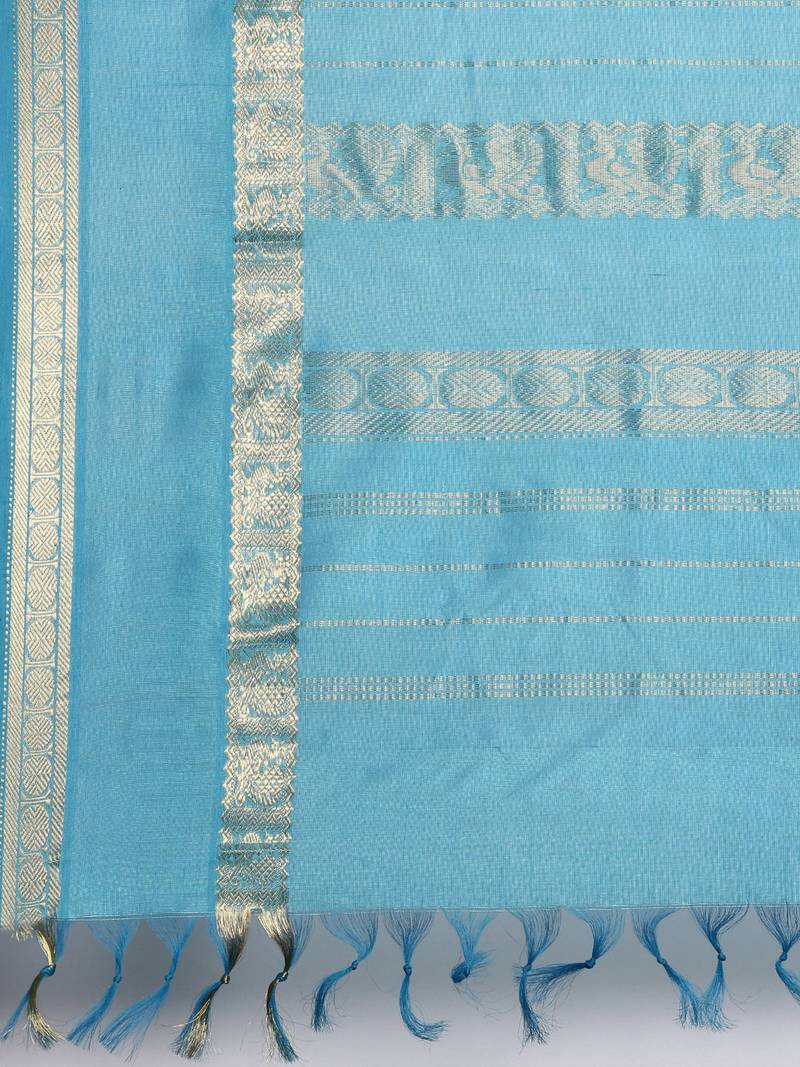 dark blue silk cotton woven  saree with  blouse