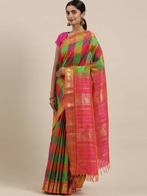 Multicolor silk cotton woven  saree with  blouse 2