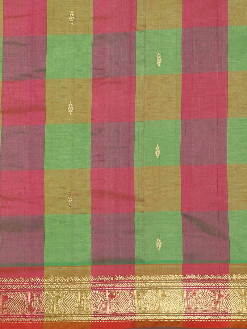 Multicolor silk cotton woven  saree with  blouse
