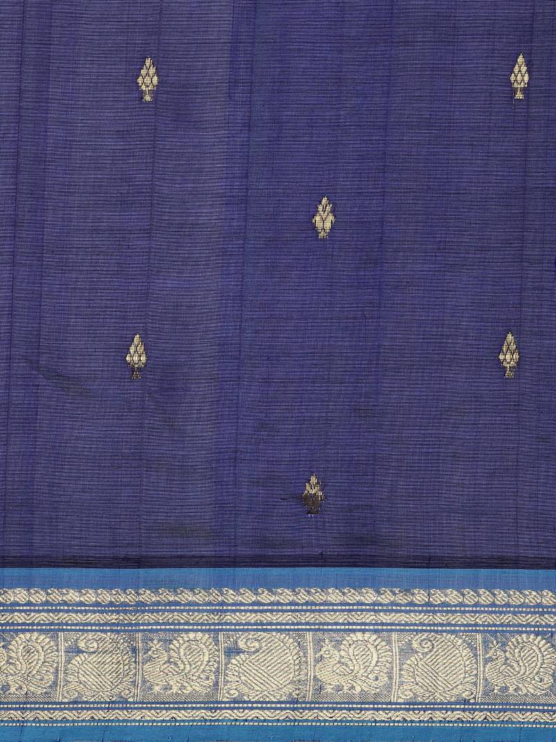dark blue silk cotton woven  saree with  blouse