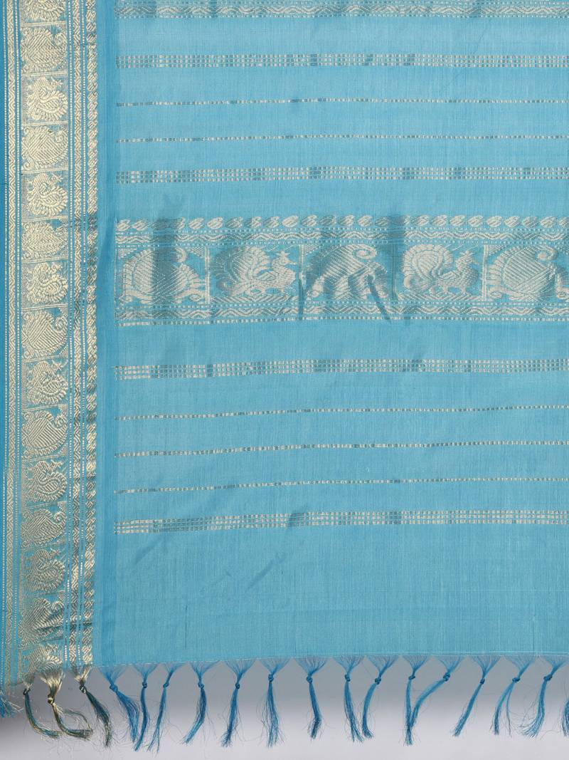 dark blue silk cotton woven  saree with  blouse