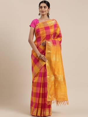 Multicolor silk cotton woven  saree with  blouse 1