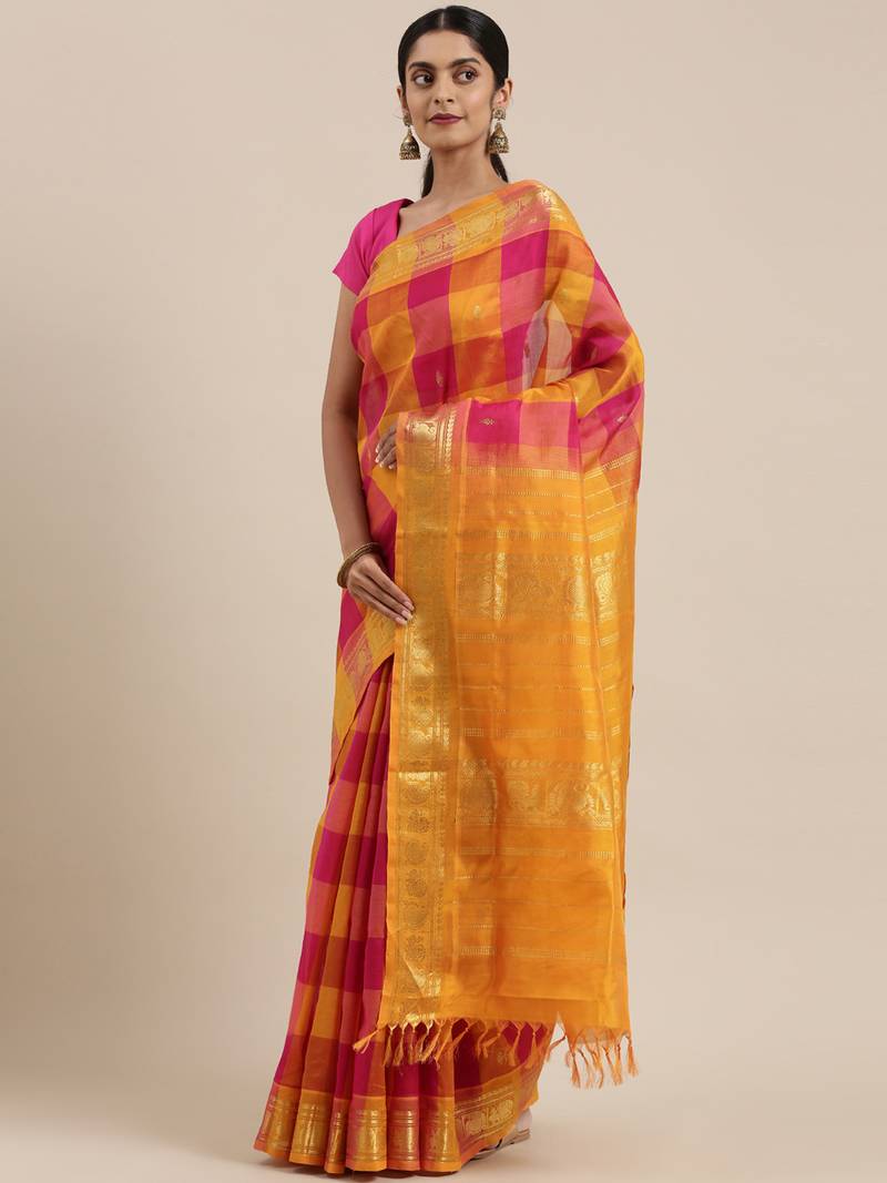 Multicolor silk cotton woven  saree with  blouse