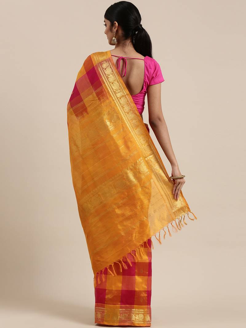 Multicolor silk cotton woven  saree with  blouse