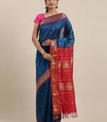 blue silk cotton woven  saree with  blouse