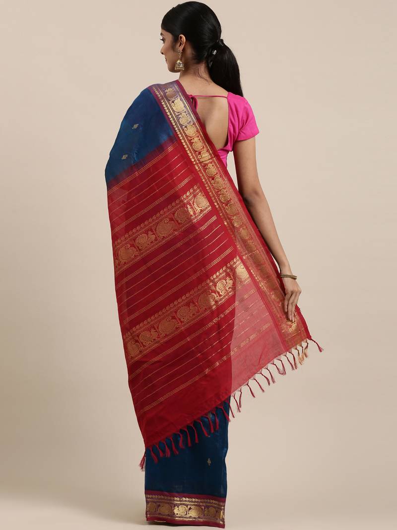 blue silk cotton woven  saree with  blouse