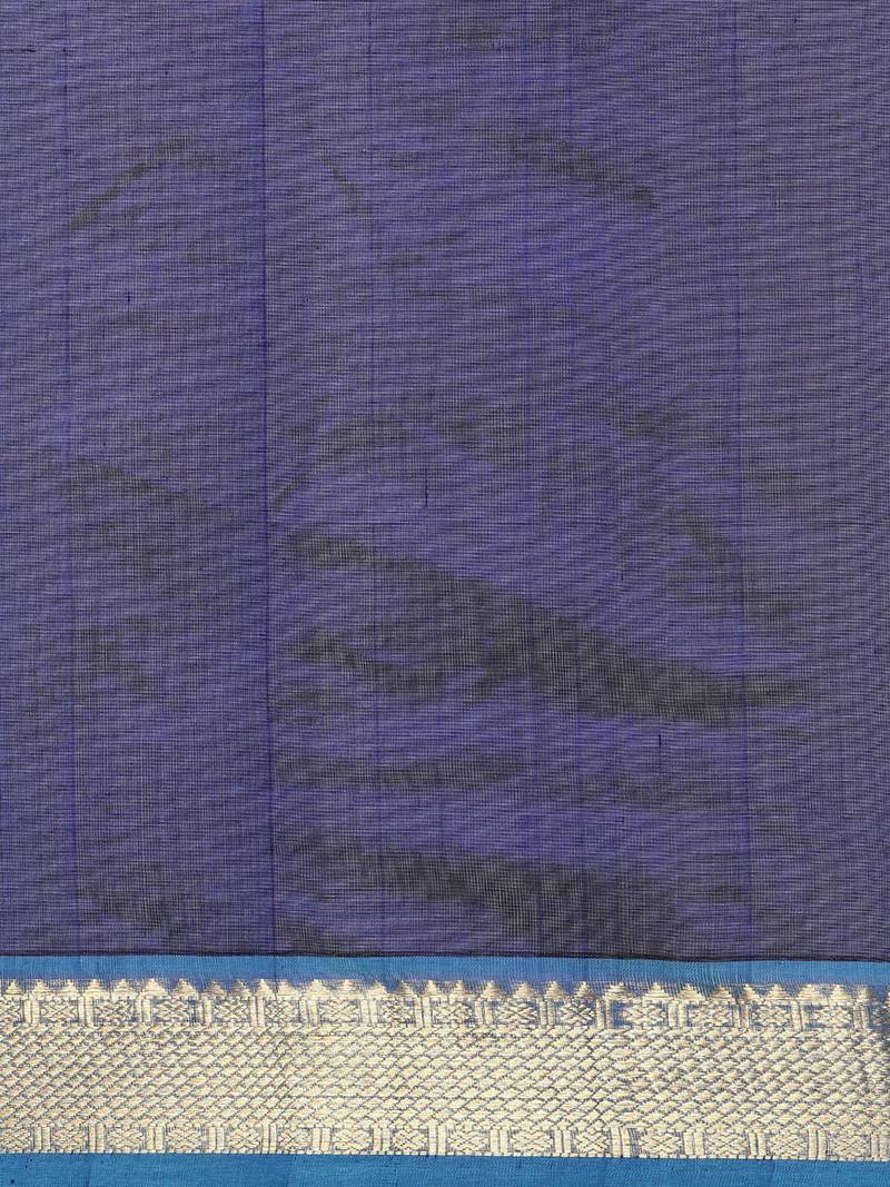 dark blue silk cotton plain  saree with  blouse