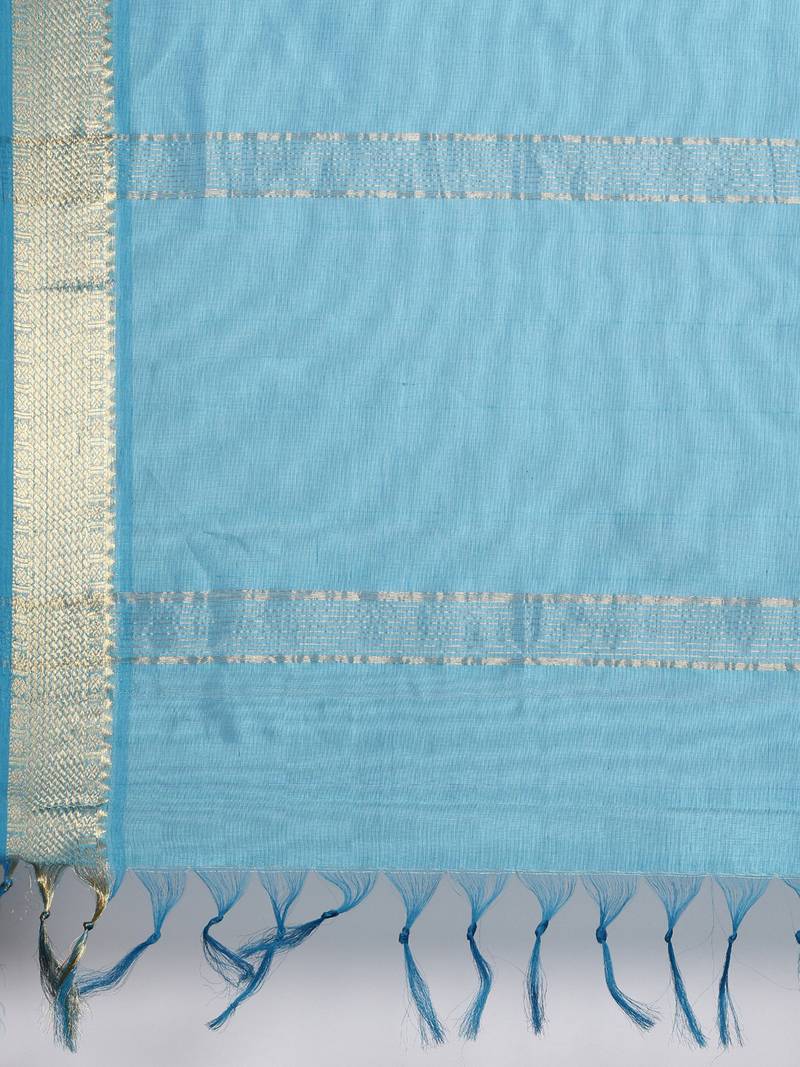 dark blue silk cotton plain  saree with  blouse