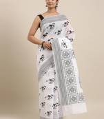 white pure cotton printed saree with blouse