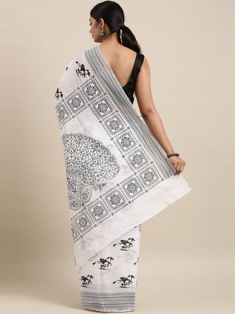 white pure cotton printed saree with blouse
