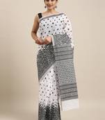 white pure cotton printed saree with blouse