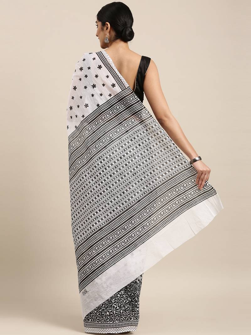 white pure cotton printed saree with blouse