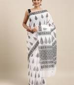 white pure cotton printed saree with blouse