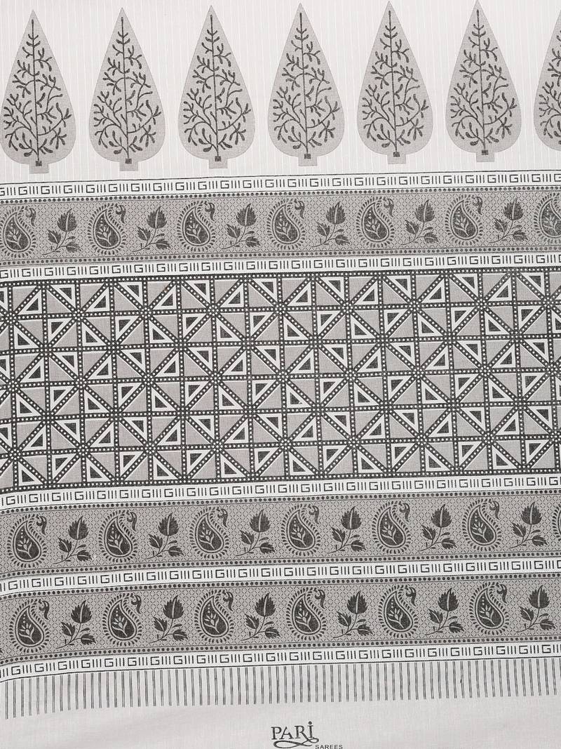 white pure cotton printed saree with blouse