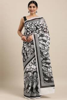 white pure cotton printed saree with blouse