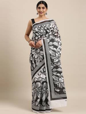 white pure cotton printed saree with blouse 1