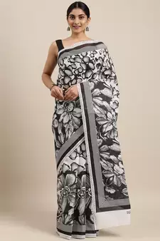 white pure cotton printed saree with blouse