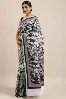white pure cotton printed saree with blouse