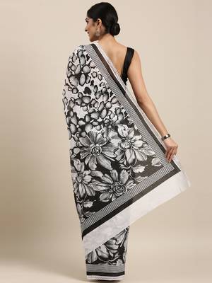 white pure cotton printed saree with blouse 3