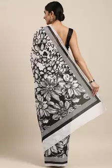 white pure cotton printed saree with blouse