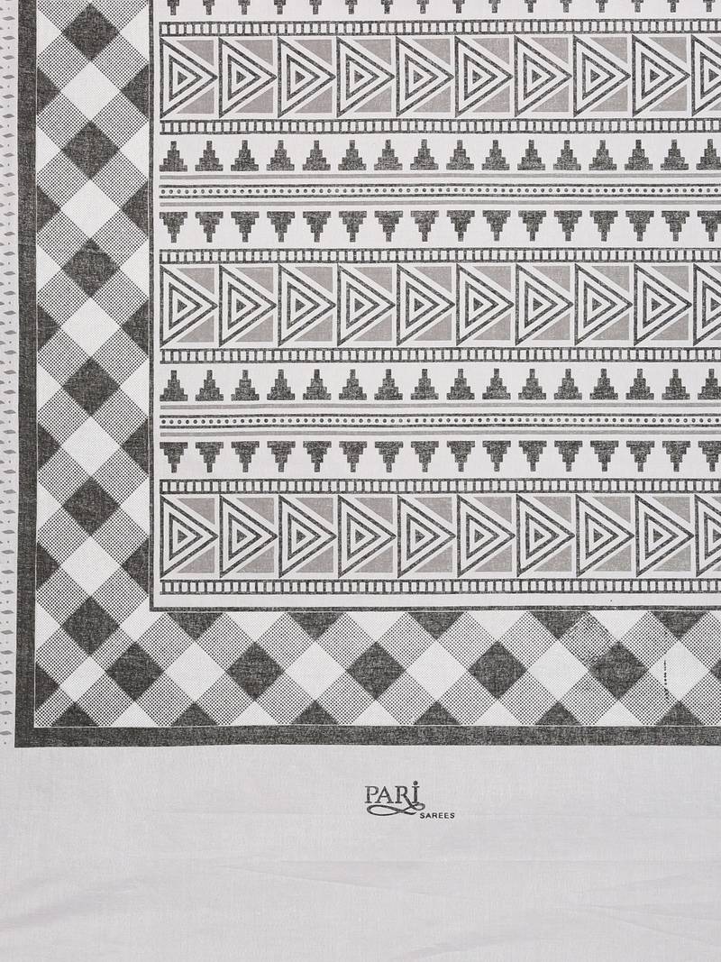 white pure cotton printed saree with blouse