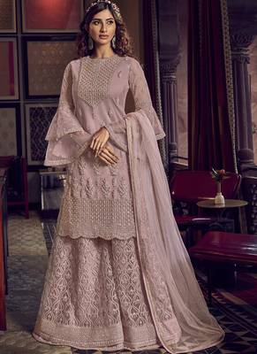 Baby-pink embroidered net salwar 1