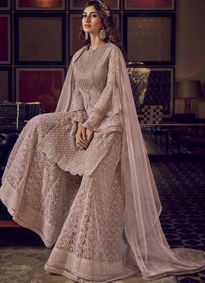 Baby-pink embroidered net salwar 2