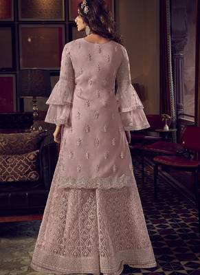 Baby-pink embroidered net salwar 3