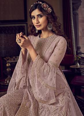 Baby-pink embroidered net salwar 4