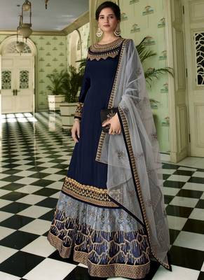Navy-blue embroidered georgette salwar 1