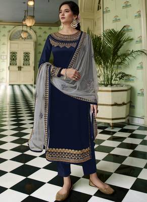 Navy-blue embroidered georgette salwar 2