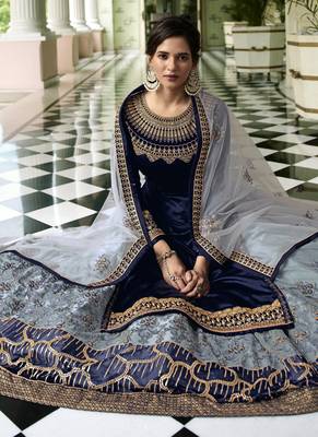 Navy-blue embroidered georgette salwar 3