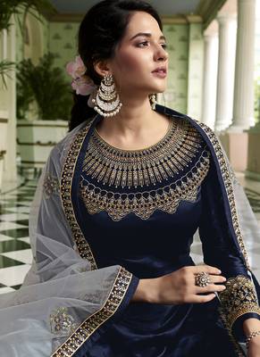 Navy-blue embroidered georgette salwar 4