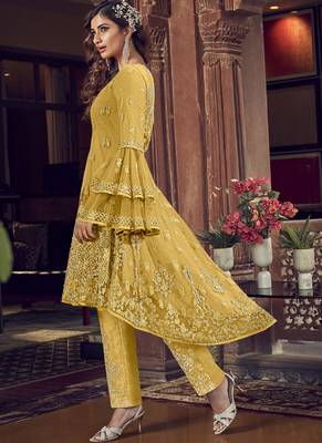 Yellow embroidered net salwar 2